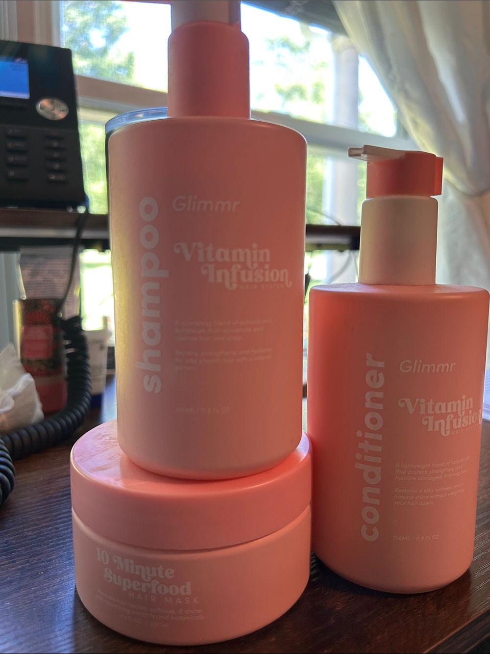 Glimmr Vitamin Infusion Pink Shampoo, Conditioner and superfood hair mask